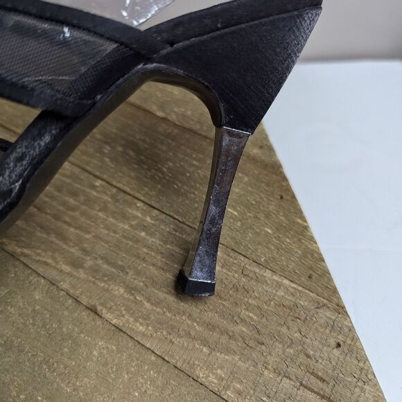 Vintage 90s BATA Black Mesh Strap Heels Size 8 Mule Slip On Pointed Toe - Picture 7 of 11